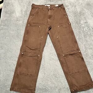 PacSun Canvas Pants Mens 29 x30 Straight Leg Double Knee Work Baggy Brown
